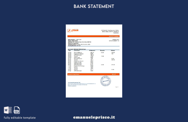 modello word di estratto conto bancario First Heartland Jusan in stile verificat